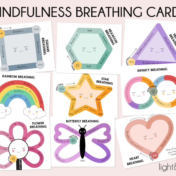 Mindfulness Breathing Exercises Activities for kids, Breathing cards, Calming Corner, Calming Strategies, Psychology tools, Anxiety relief