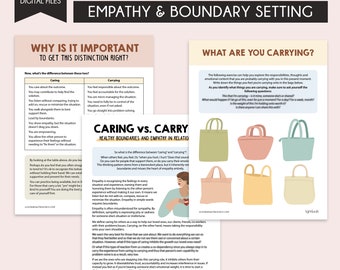 Caring vs Carrying: worksheets for setting healthy boundaries in relationships, boundaries workbook, therapy worksheets, boundary setting