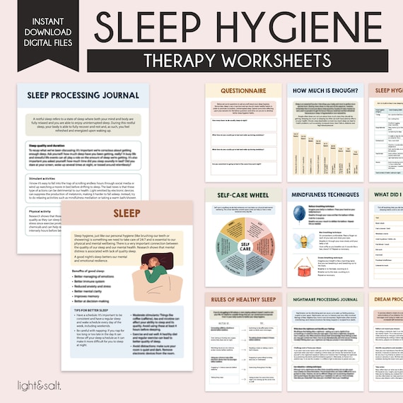Sleep hygiene worksheets, sleep journal, sleep habits, sleep cycle, Psychoeducation, self help, Insomnia, Mental Health, Therapy Worksheets