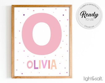 Impresión inicial personalizada, impresión de nombre inicial personalizada, nombre de bebé personalizado, monograma, inicial de niños, arte de letras de guardería, arte de pared, guardería de niñas