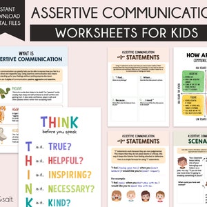 Assertive Communication worksheets, for kids, communication styles, social emotional learning, social skills, therapy worksheets, counseling
