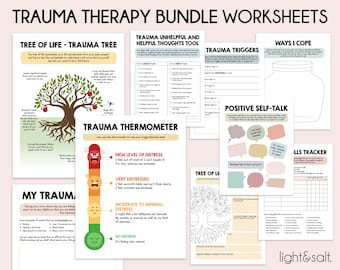 Trauma therapy worksheets, PTSD, recovery workbook, therapy office decor, child therapy social emotional learning, mental health, DBT bundle