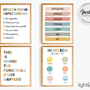 Speech Therapy wall decor bundle, set of 4, Speech room decor, Speech therapy poster, SLP wall art, Speech articulations, Speech poster