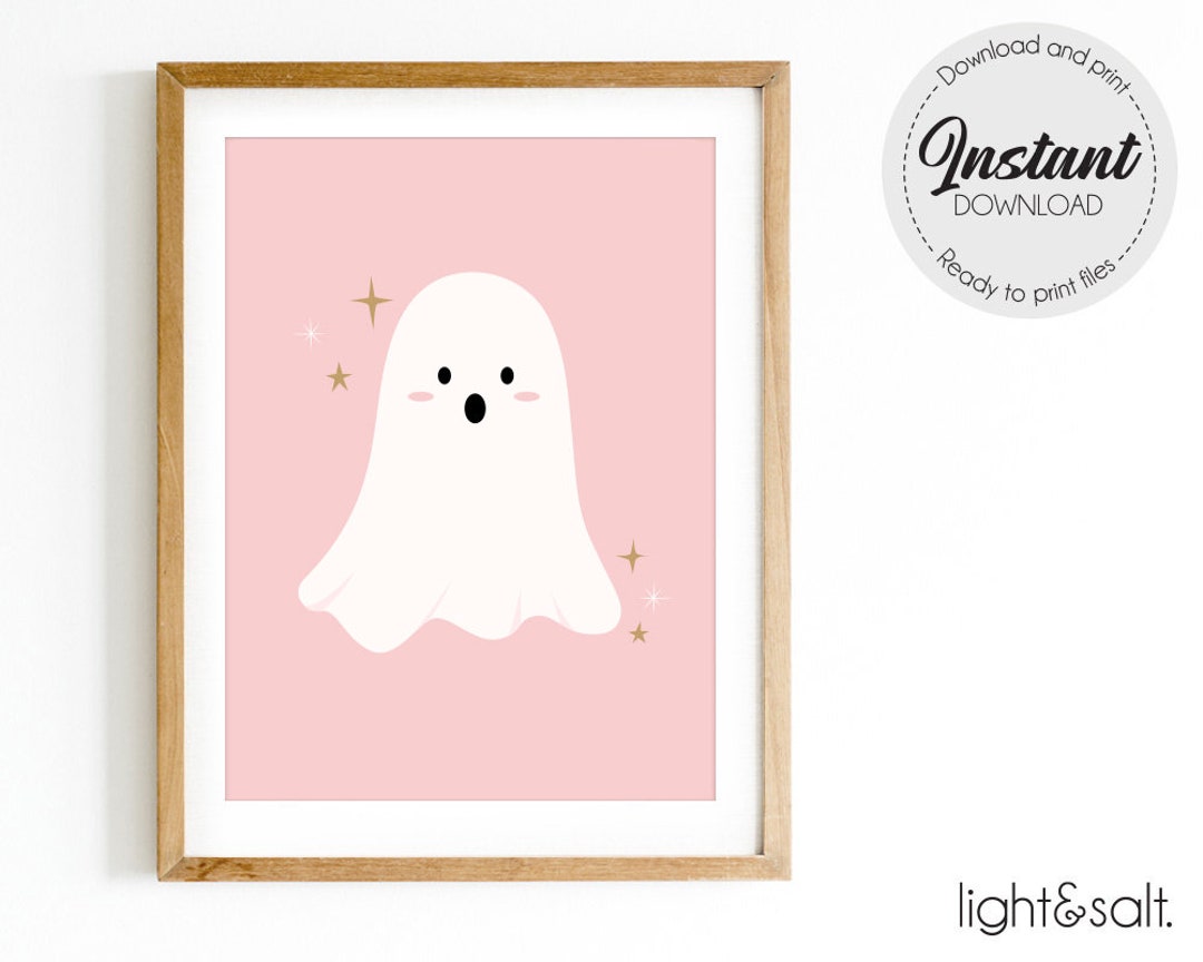 Pink Ghost Print, Halloween Wall Art, Art Print, Halloween Printable ...