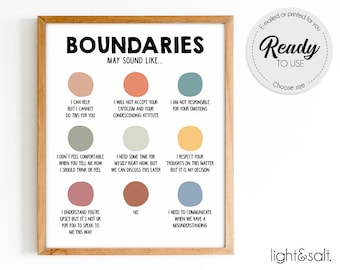 Boundaries Print, Mental health poster, Psychology Art, Therapy Office Decor, Counselor Office, Relationship, Boundary setting statements