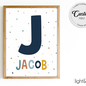 Impressão inicial personalizada, impressão de nome inicial personalizada, nome de bebê personalizado, monograma, inicial infantil, arte de carta de berçário, arte de parede, impressão de berçário