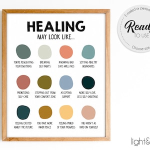 Healing is not linear poster, Healing looks like, therapy office decor, Mental health poster, counseling office decor, anxiety poster, CBT