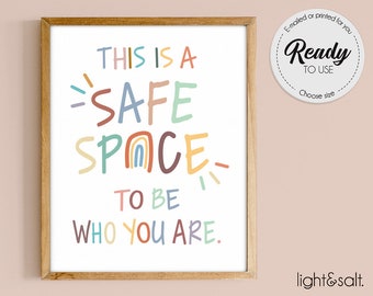 This is a safe space to be who you are, Mental health poster, Therapy office decor, Educational wall art, Office decor, school counselor