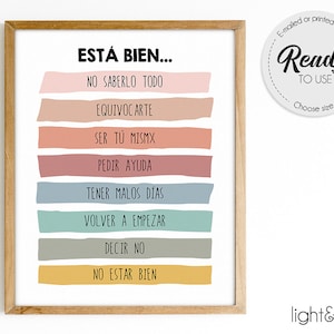 Está bien equivocarse, spanish, It's okay to make mistakes, Therapy poster, Therapy office decor, Feelings poster, School counselor sign