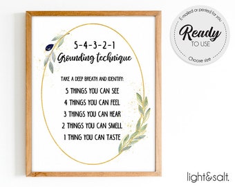 54321, Grounding technique poster, zones of regulation, coping skills, Mental Health poster, therapy office decor, school psychologist, DBT