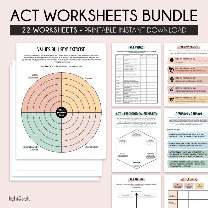 Bullseye Values Exercise .pdf ACT Therapy Worksheets Bundle, Values Bullseye, Mental Health (PDF ...