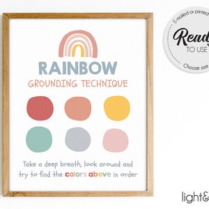 Rainbow Grounding technique, Calm down corner, Mental Health poster, School Psychologist, Therapy Office Decor, Social emotional learning