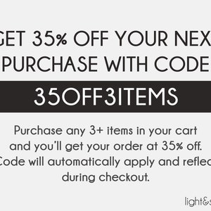 May include: Get 35% off your next purchase with code 35OFF3ITEMS. Purchase any 3+ items in your cart and you'll get your order at 35% off. Code will automatically apply and reflect during checkout.