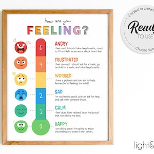 Rainbow Feelings thermometer, Feelings poster, Calm down corner, Self regulation poster, therapy office, Mental health, Zones of regulation