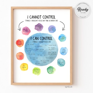 Watercolor Things I can control poster, what I can control, Therapy office decor, Mental Health poster, Calm down corner, School Counselor