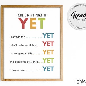 I believe in the power of yet, Growth mindset poster, therapy office decor, CBT poster, Counselor office decor, mental health poster
