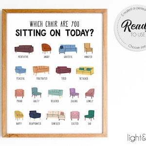 Which chair are you sitting on, Feelings poster, Mental health poster, Therapy Office Decor, Counselor Office decor, Cognitive distortion
