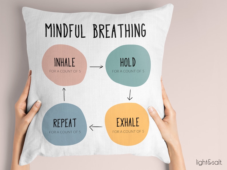 Mindful Breathing Pillow Anxiety Breathing Exercises Throw Etsy