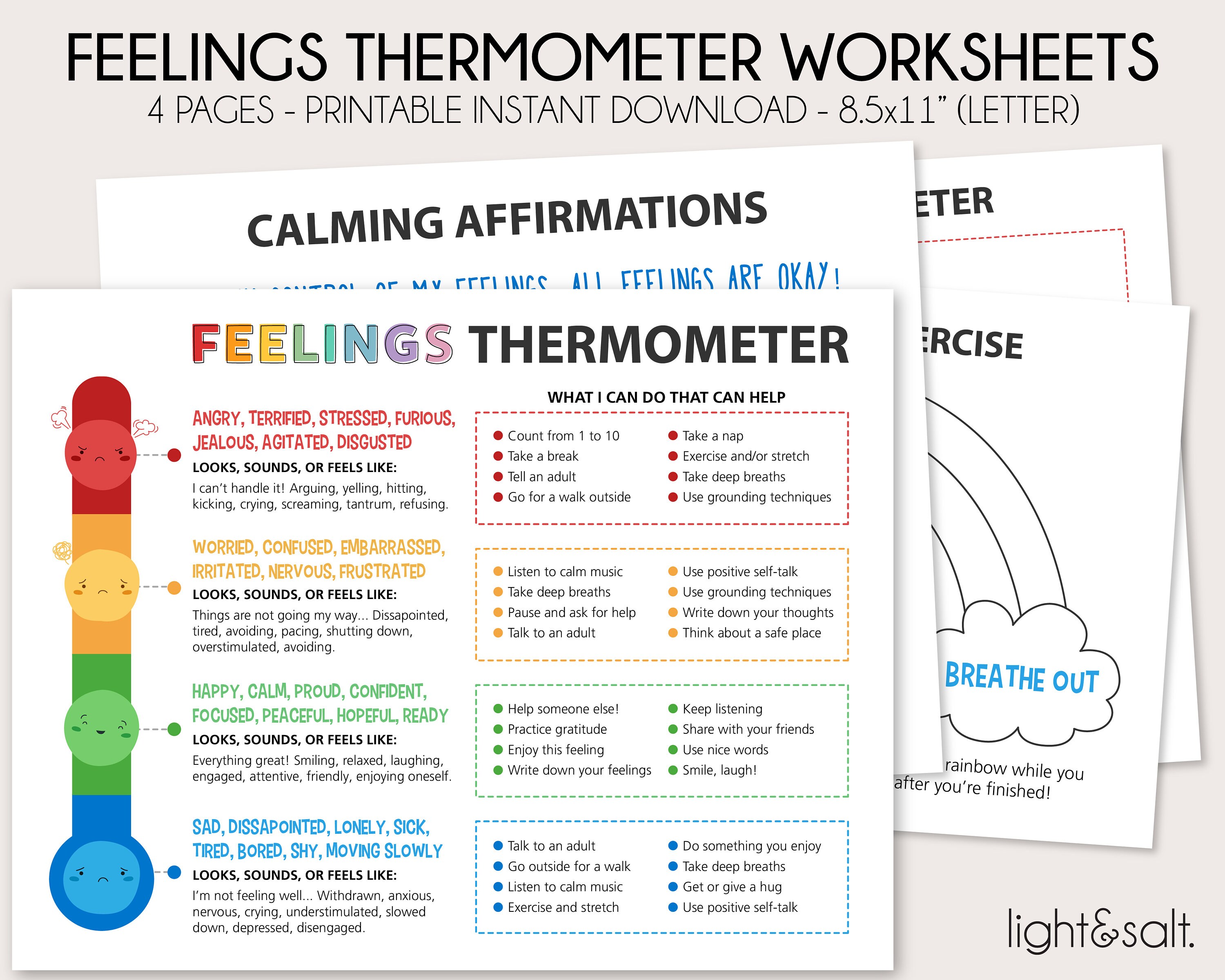 feelings thermometer with coping skills worksheets zones of etsy australia
