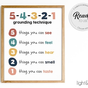 Grounding technique, wall art, help Anxiety, Mental Health art, Therapist School Psychologist, Office Decor, Counselor, Therapy, Counseling