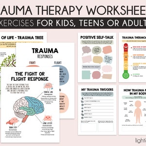 Trauma therapy worksheets for kids, PTSD, recovery workbook, School counselor, therapy office decor, SEL, mental health, CBT worksheets, dbt