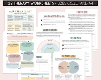 Spanish DBT worksheets, DBT workbook, dbt therapy, DBT bundle, therapy tools, counseling, therapy resources, school psychologist, dbt skills
