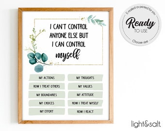 Things I can control poster, CBT, Mental Health poster, Classroom Poster, Therapist office decor, inspirational wall art, What I can control