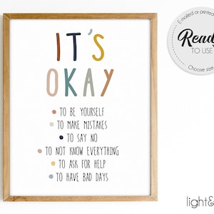 Het is oké om fouten te maken, therapie kantoor decor, rustige hoek, angst, gevoelens poster, klas poster, schooladviseur kantoor decor