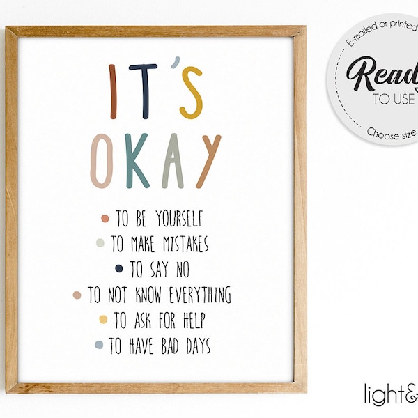 It's okay to make mistakes, Therapy office decor, Calm corner, Anxiety, Feelings poster, Classroom Poster, School counselor office decor