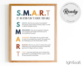 SMART goal poster, S.M.A.R.T Goal Maker, Anxiety relief, Mental health poster, Zones of regulation, Calm down corner, social psychology, CBT