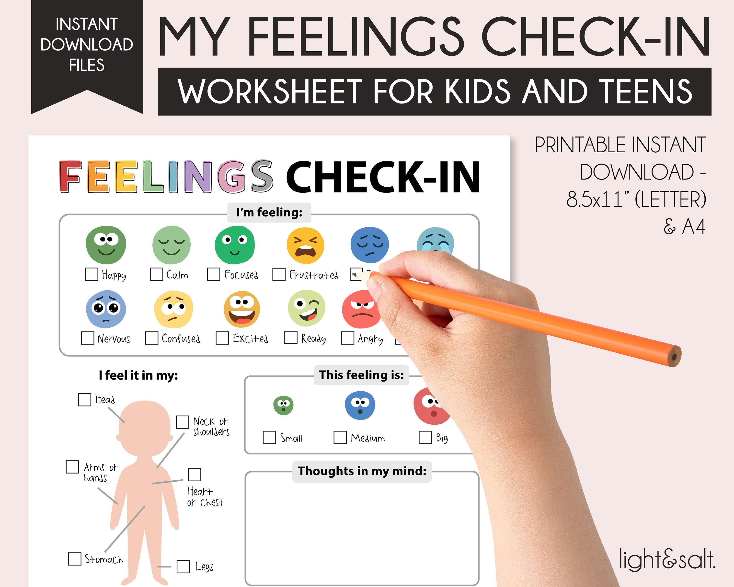 Feelings Check-in Worksheet, Feelings Thermometer, Calm Corner, Social ...