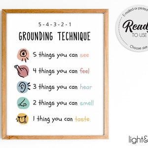 Grounding technique, poster, zones of regulation, coping skills poster, Mental Health poster, therapy office decor, school psychologist, CBT