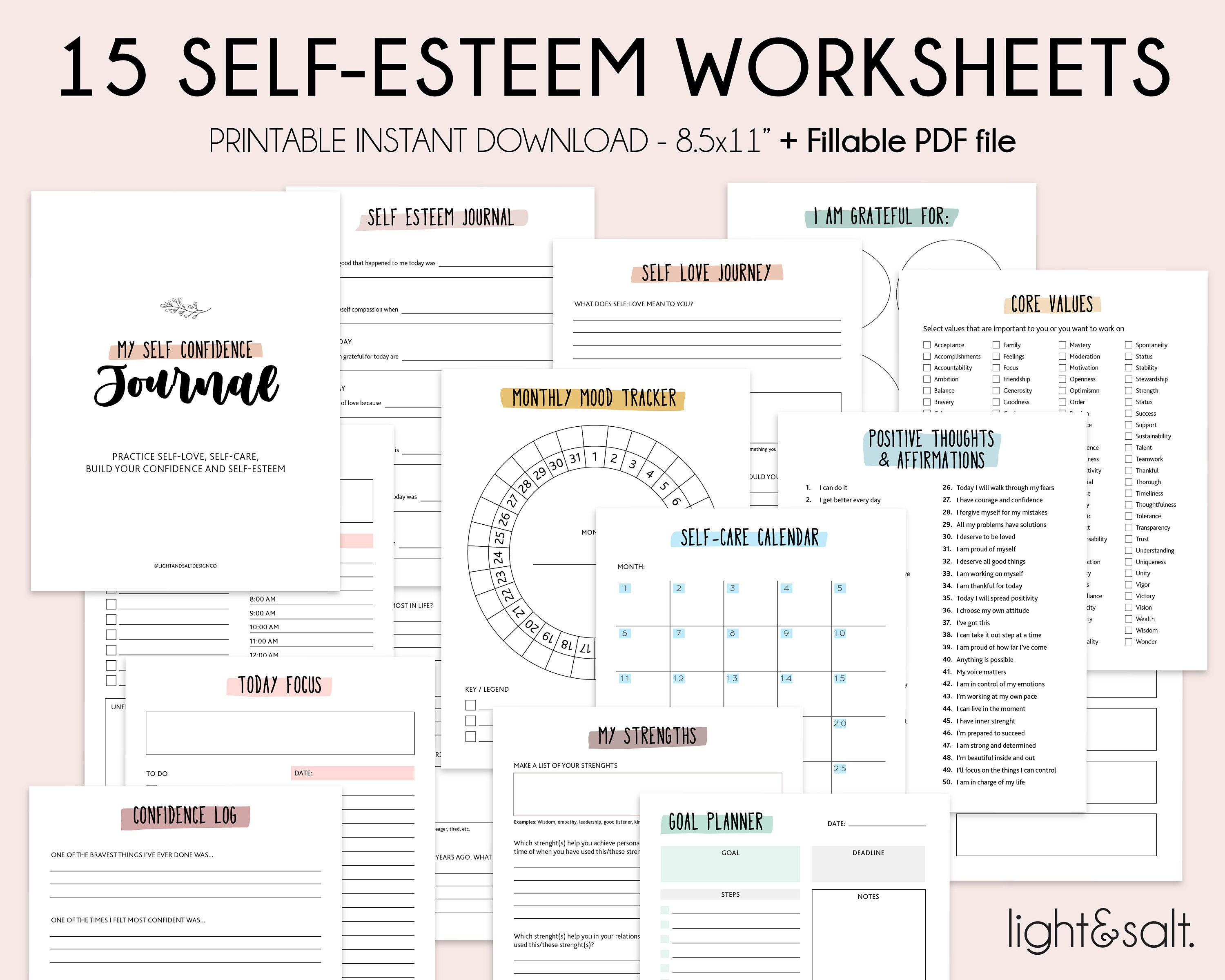 self esteem worksheets confidence workbook confidence etsy