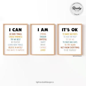 Positieve affirmaties poster set van 3, affirmaties voor kinderen, jij doet er toe poster, notitie voor jezelf, poster geestelijke gezondheid, poster gevoelens, het is oké