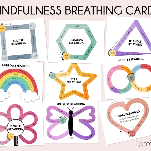 Mindfulness Breathing Exercises Activities for kids, Breathing cards, Calming Corner, Calming Strategies, Psychology tools, Anxiety relief
