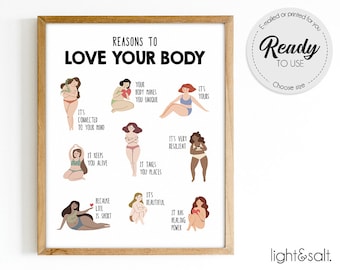 Body positive art, body positivity print, Motivational poster, Counselor office decor, Therapist office decor, reasons to love your body