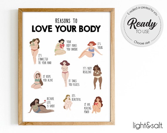 Body positive art, body positivity print, Motivational poster, Counselor office decor, Therapist office decor, reasons to love your body