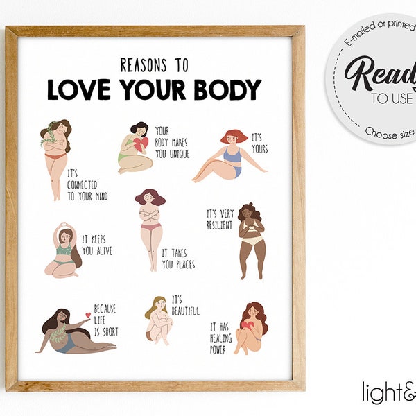 Body positive art, body positivity print, Motivational poster, Counselor office decor, Therapist office decor, reasons to love your body