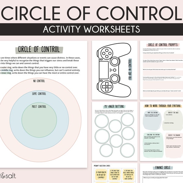 Circle of control, therapy worksheets, things I can control, worry book, worry worksheets, therapy resources, anxiety relief, mental health