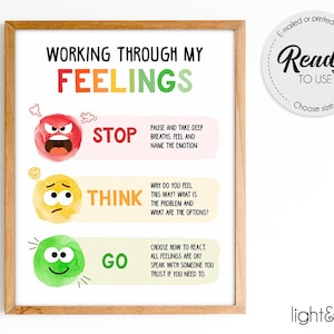 Feelings chart, feelings thermometer, zones of regulation poster, mood meter, calm down corner, therapy office decor, emotions poster, SEL