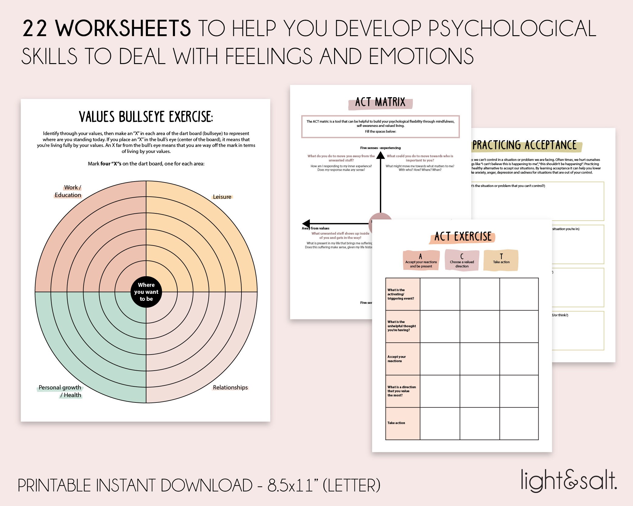 ACT Therapy Worksheets Acceptance and Commitment Therapy Etsy UK