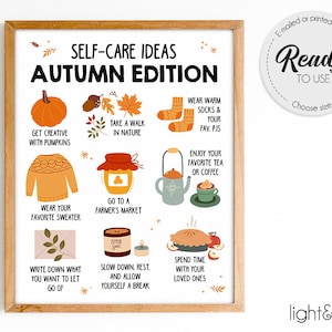 Cartel de autocuidado, decoración de otoño, decoración de acción de gracias, cartel de salud mental, amor propio, decoración de la oficina del consejero escolar, decoración de la oficina de terapia