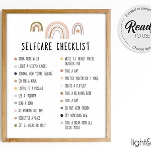 Self Care Checklist, Daily affirmations poster, growth mindset poster, mindfulness poster, mental health poster, therapy office decor, CBT