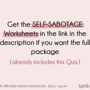 Self sabotage quiz, Self sabotaging quiz, therapy worksheets, self love journal, self esteem worksheet, Self sabotage worbook, self help image 3