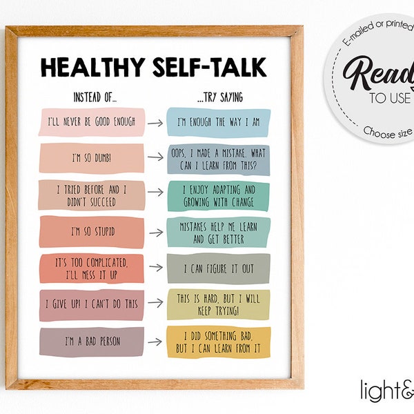 Healthy Self-Talk print, Growth mindset poster, therapy office decor, psychotherapy art, Mental health poster, Counselor office decor, CBT