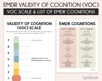 Cogniciones EMDR, validez de la escala de cognición, terapia EMDR, hojas de trabajo de terapia, trauma, asesoramiento, herramientas de terapia, decoración del consultorio de terapia, TCC