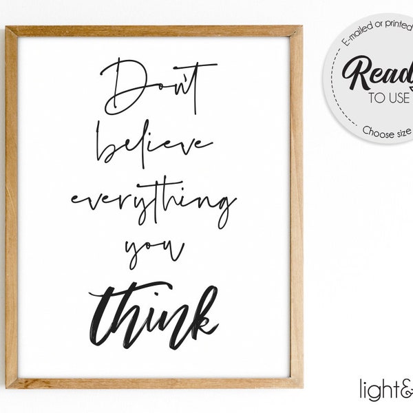 Don't believe everything you think, Mental health, CBT, Counselor office decor, Therapist Office, School psychologist, mindfulness, anxiety