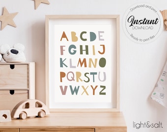 Alphabet poster, ABC wall art, alphabet print, nursery decor printable, Alphabet Art, Colorful alphabet, Kids room decor, 123, rainbow