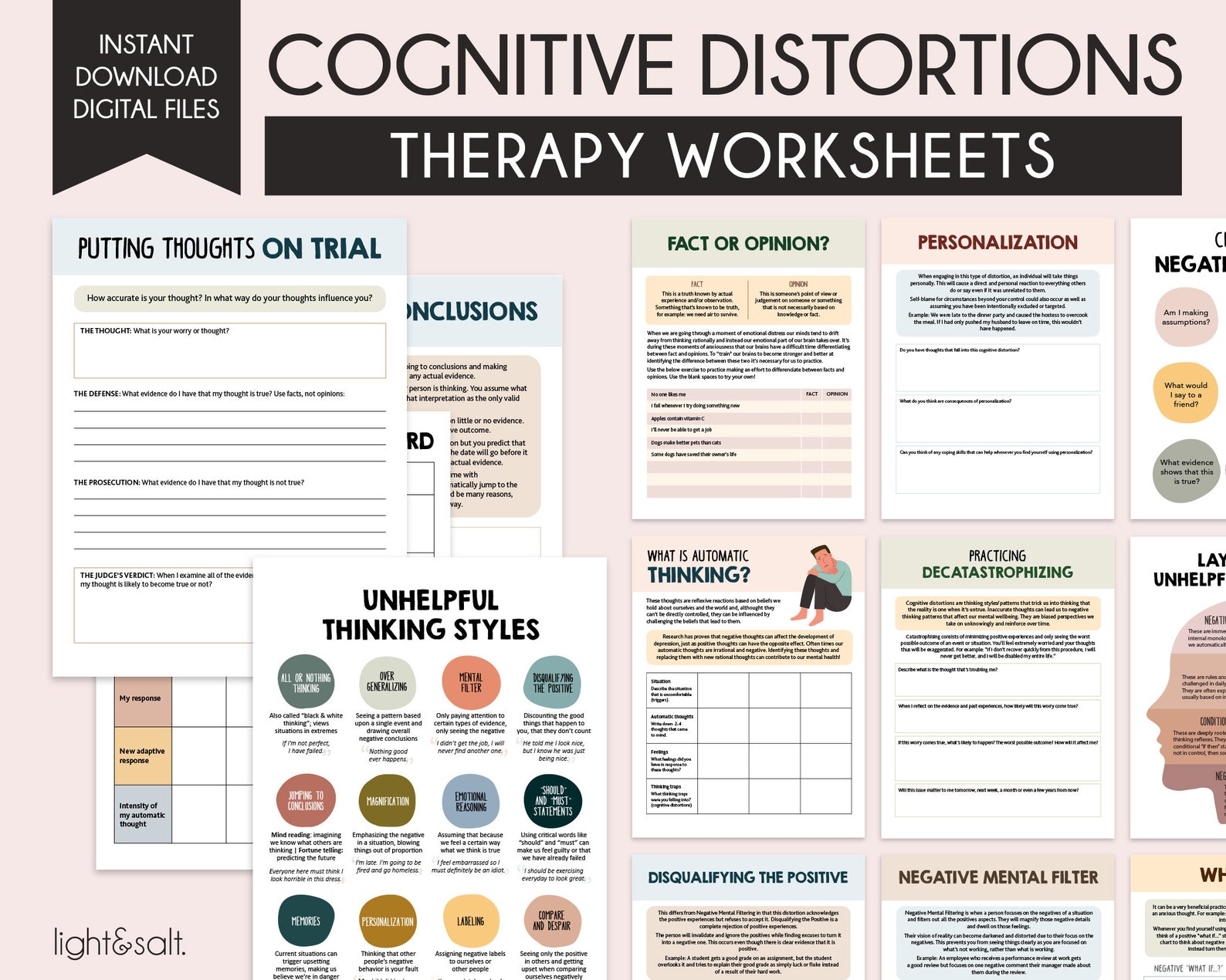 Cognitive Distortions Worksheets, Unhelpful Thinking Styles, Therapy ...