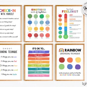 Calm corner bundle set of 6 posters, Zones of regulation, Feelings thermometer, emotions poster, School counselor office decor, DBT posters